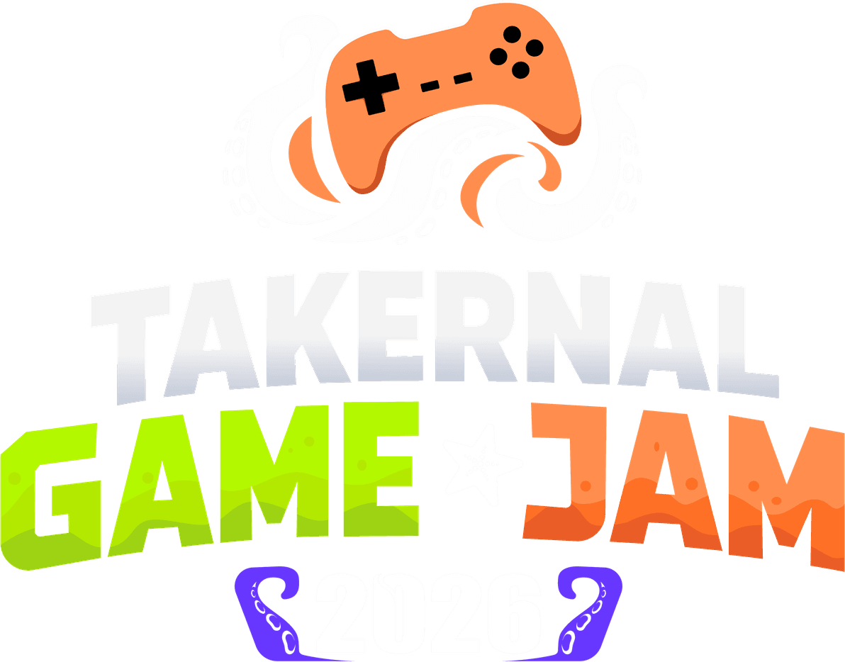 Logotipo oficial de la Takernal Game Jam 2026: un mando naranja sujetado por tentáculos de pulpo sobre el nombre del evento