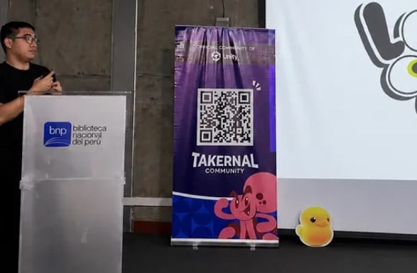 Un desarrollador presenta Look Out junto al banner de Takernal Community